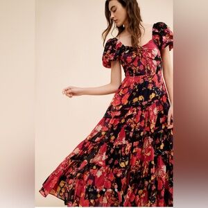 EUC Free People Floral Puff Sleeve Maxi Dress - Size M
